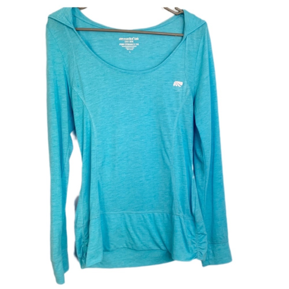Marika Tec Dry Wik Performance Tee Aqua blue lightweight super soft hood Sz L